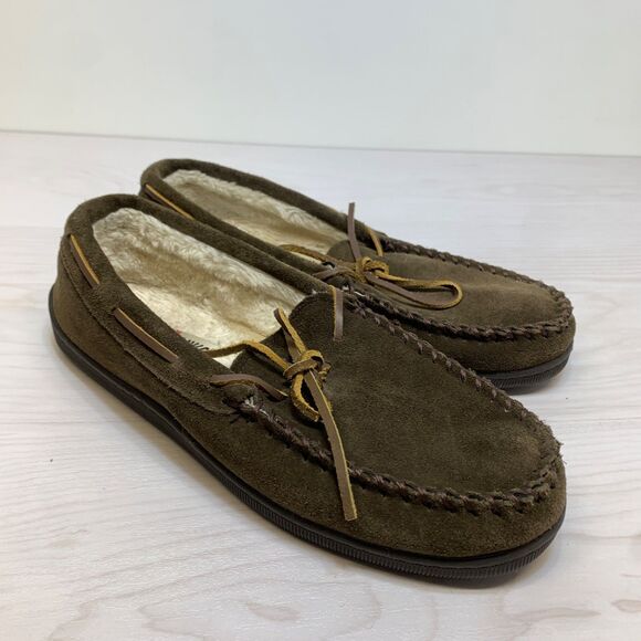 Minnetonka 3908 Men\'s Brown Leather Faux Fur Lined Slipper Moccasins Size 10 M main image 9